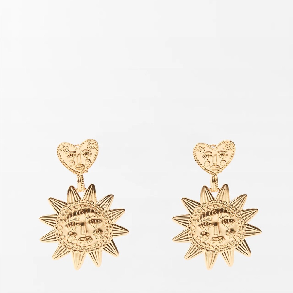 Zara Gold Heart and Sun Earrings